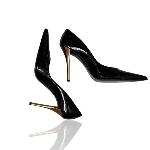 STUART WEITZMAN PATENT LEATHER D’ORSAY PUMPS W METALLIC GOLD HEELS SIZE 7 - Picture 13 of 13